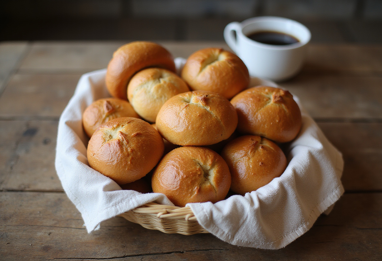 Freshly baked Pan De Bono in a basket, ready to eat.