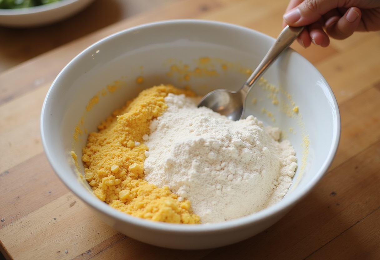 Mixing dry ingredients for Pan De Bono recipe.