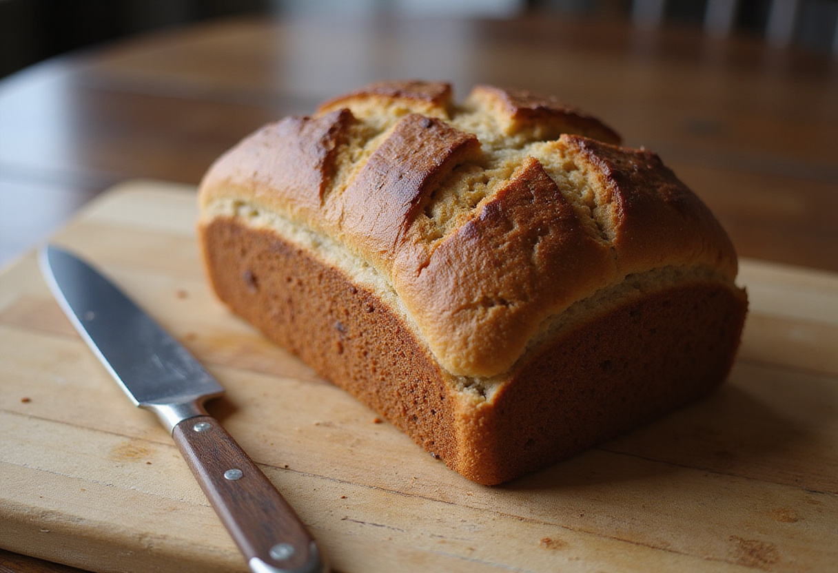 Freshly baked Rye bread loaf ready to slice.