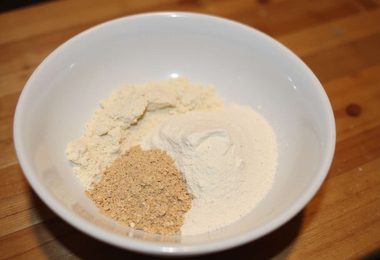 Almond flour and psyllium husk mixed in a bowl for Keto Bread recipe.