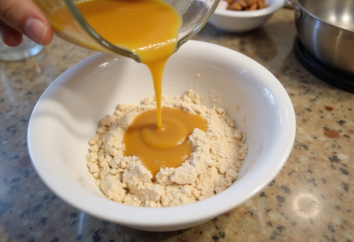 Combining wet and dry ingredients to form Keto Bread dough.