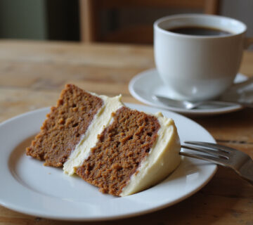 Delicious slice of Tarta de Zanahorias Con Thermomix with cream cheese frosting.