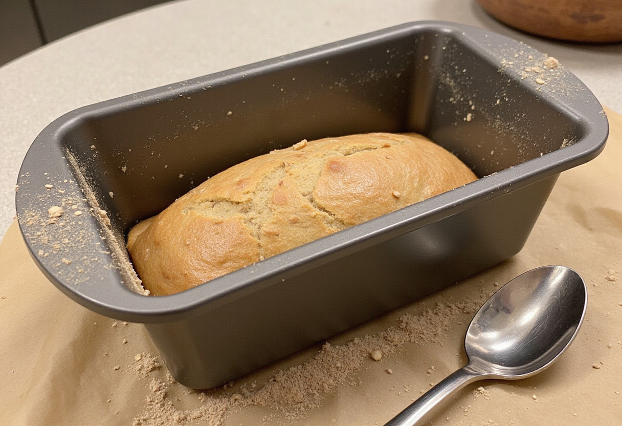 Preparando un molde para hornear pan de trigo sarraceno casero.