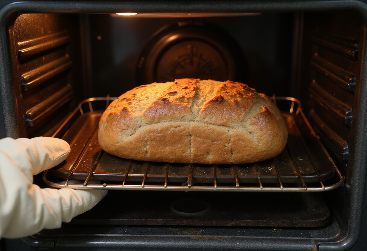 Baking homemade whole wheat bread in the oven.