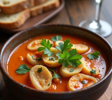 Delicious Verdinas con Almejas served with parsley, bread, and white wine.