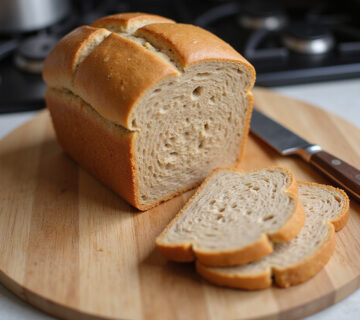 Freshly baked modern whole wheat bread, sliced and ready to eat.