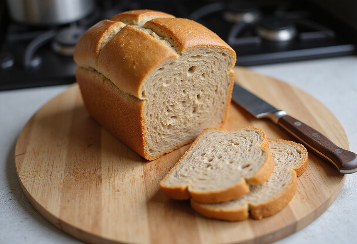 Freshly baked modern whole wheat bread, sliced and ready to eat.