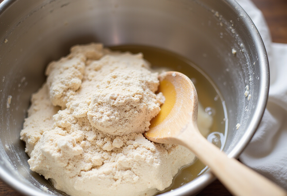 Dough forming in a bowl for a modern version of whole wheat bread.