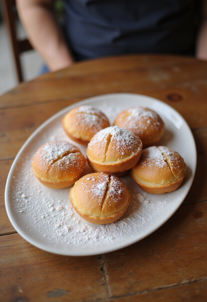 Delicious Xuxos de crema catalanes sprinkled with sugar, a traditional dessert.