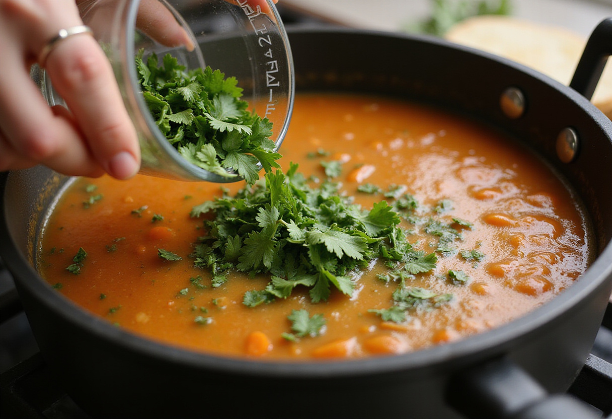 Agregando agua y hierbas al caldo de pollo receta de la abuela para hervir lentamente.