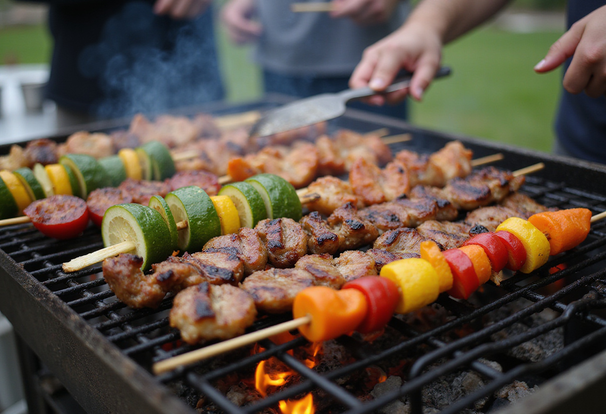 Verduras y carnes a la parrilla como parte de recetas para cenas de verano.