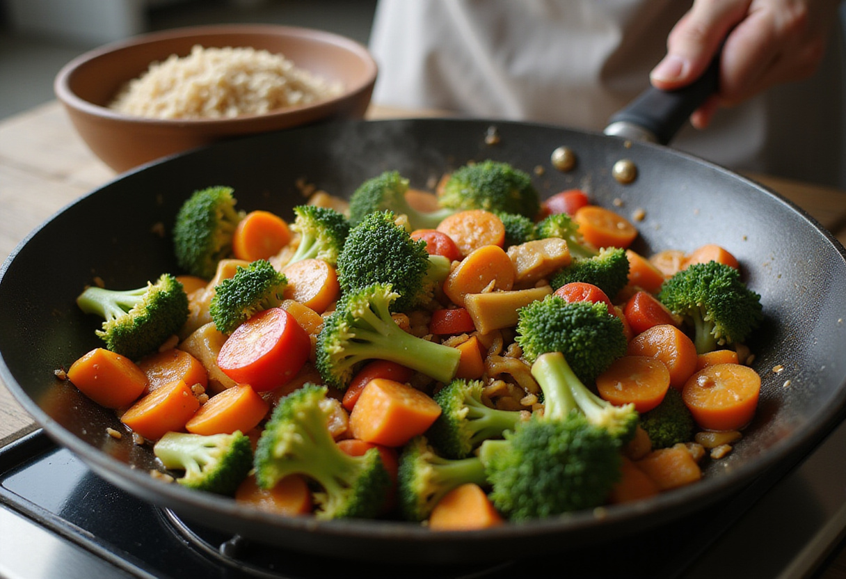 Salteado colorido con verduras preparado para recetas rápidas y saludables.