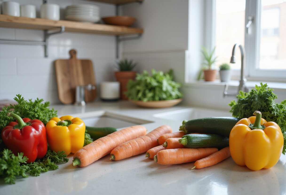 Verduras frescas preparadas para cenas saludables para bajar de peso.