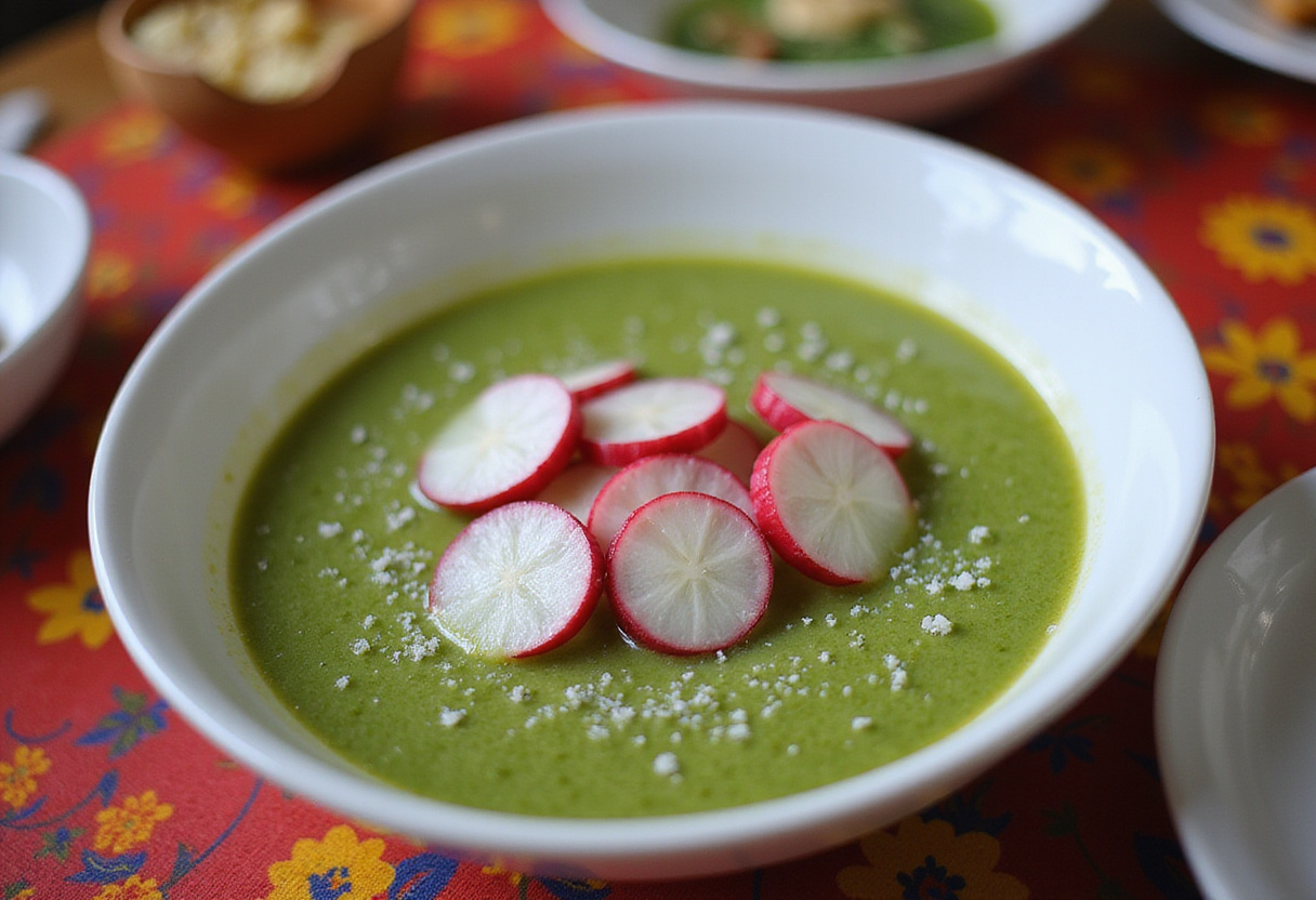 Mezcla de aguachile verde adornada y lista para servir en un tazón hermoso.