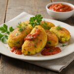 Deliciosas albóndigas sin carne servidas con salsa de tomate, perfectas para una comida saludable.