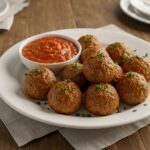 Albóndigas de pavo al horno doradas listas para servir, perfectas para una cena.