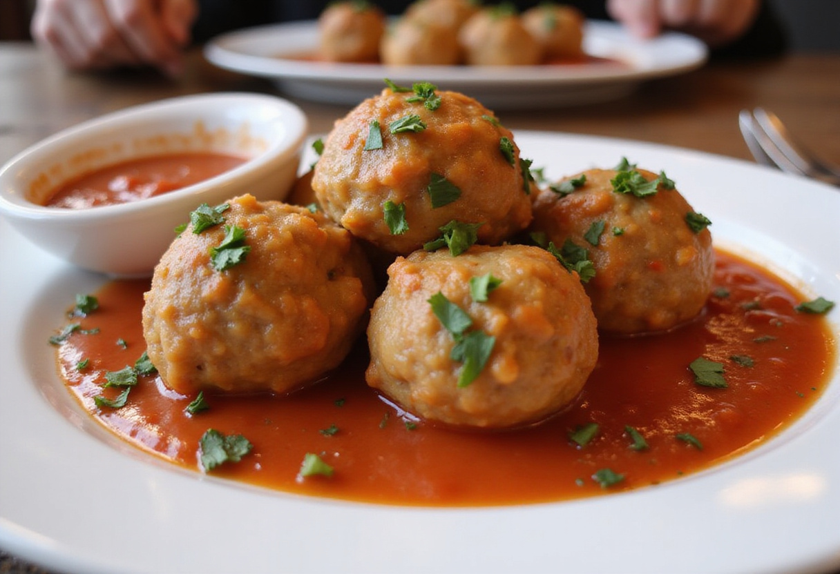 Albóndigas de pavo al horno doradas listas para servir, perfectas para una cena.