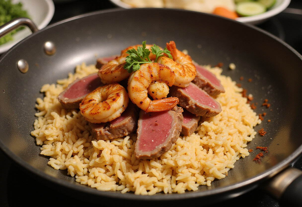 Topping the crispy rice with seasoned tuna or shrimp for a delicious arroz crujiente dish.