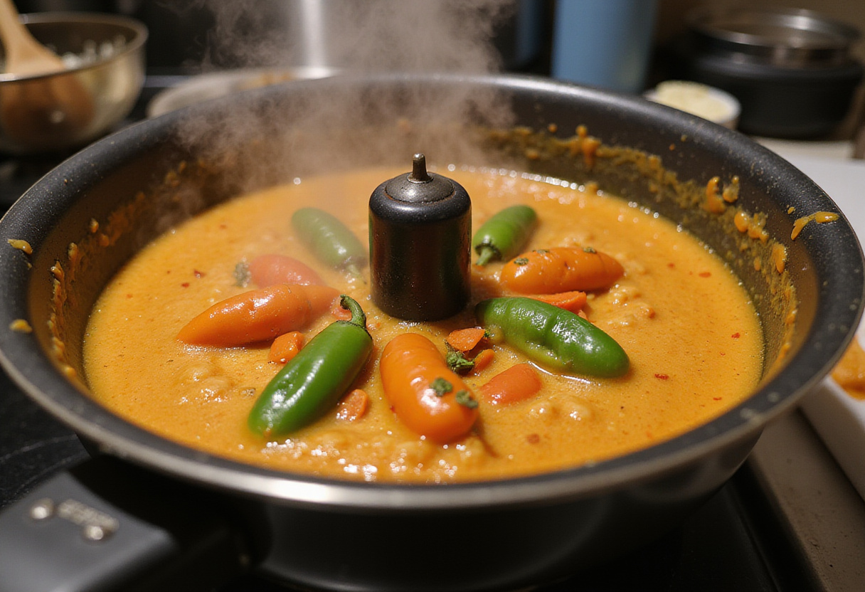 Chiles habaneros mezclados en un dip picante para Banderillas Picantes.