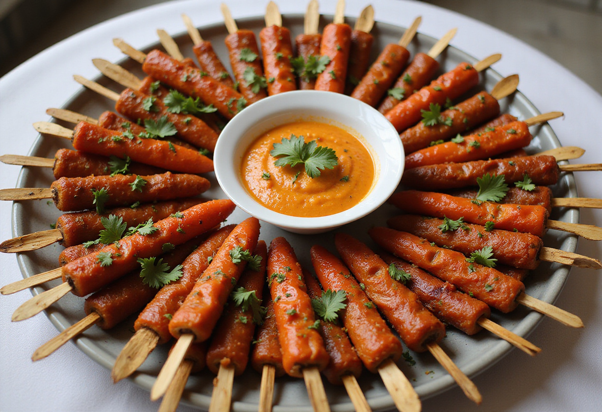 Plato de Banderillas Picantes servido con un delicioso Dip Habanero para un aperitivo lleno de sabor.