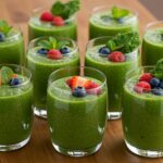 Variedad de batidos verdes detox servidos en vasos, mostrando su frescura y salud.