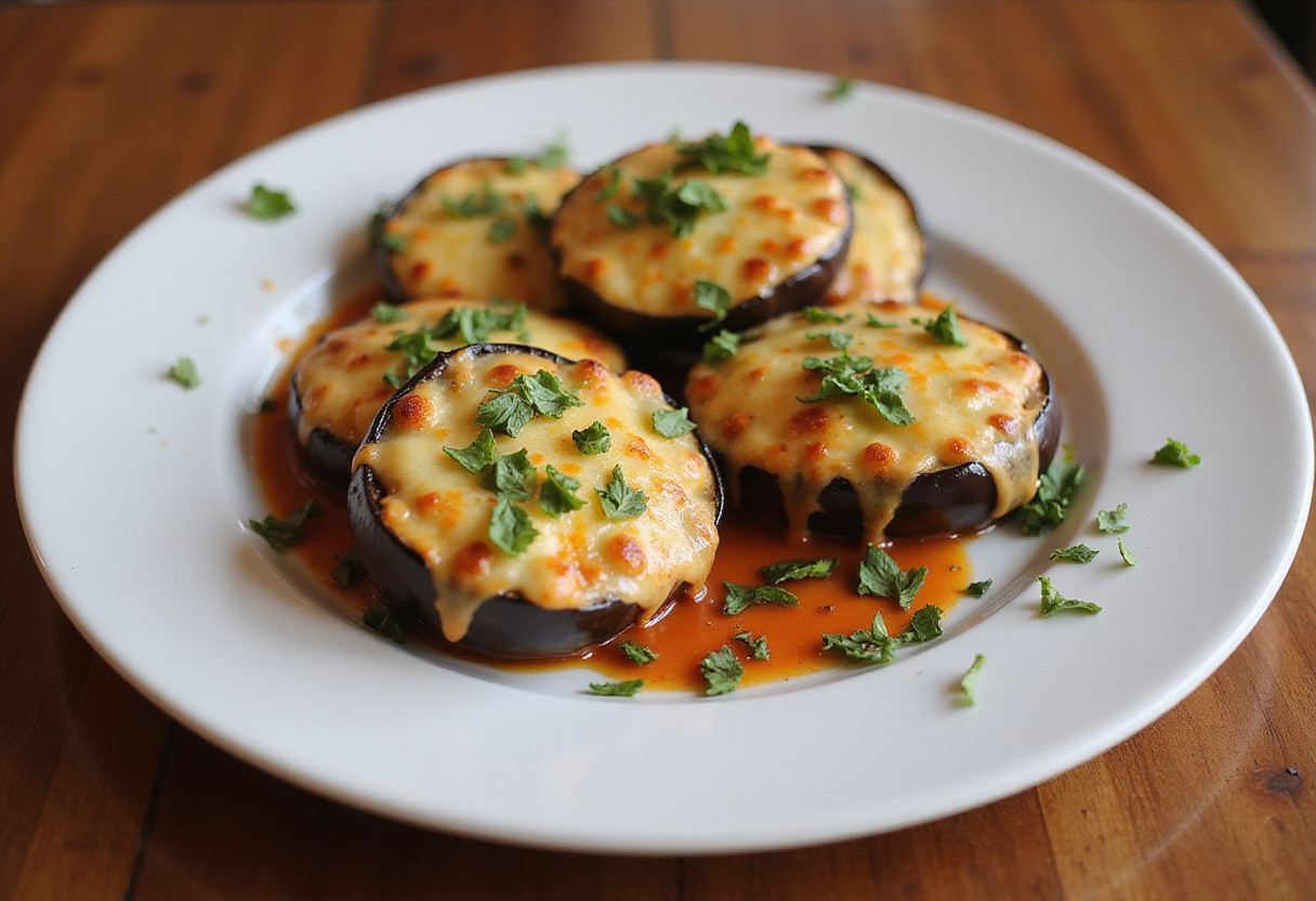 Finished berenjenas al horno con queso, an inviting dish perfect for sharing.