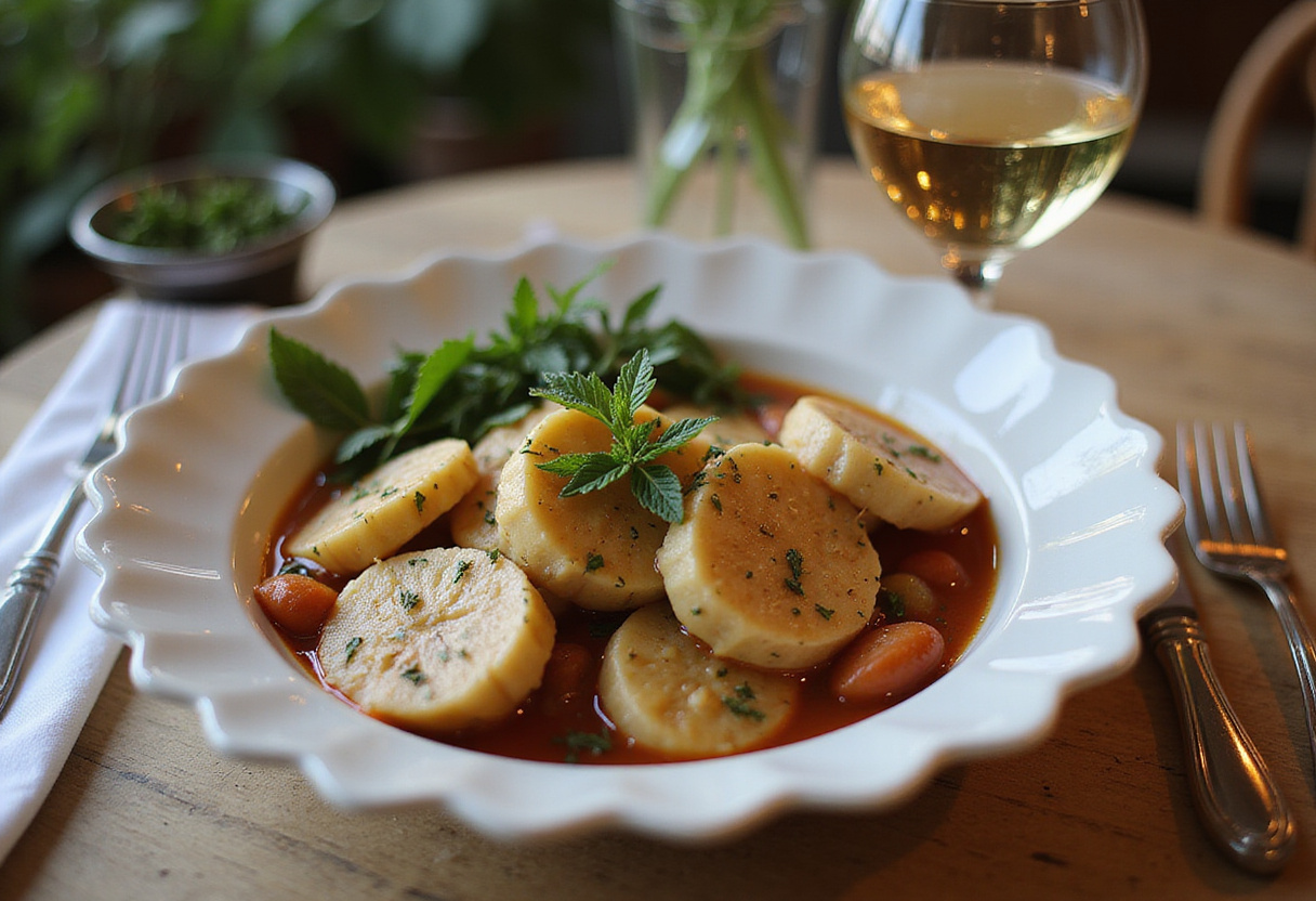 Elegant presentation of finished blanquette de ternera, perfect for a French dinner.