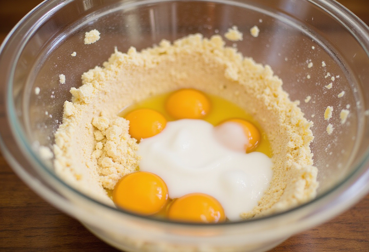Ingredientes para hacer bolo de milho cremoso, incluyendo harina de maíz y azúcar.