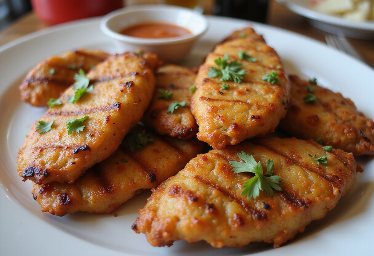 Deliciosas brochetas de pollo marinadas, perfectas para disfrutar en una comida saludable.