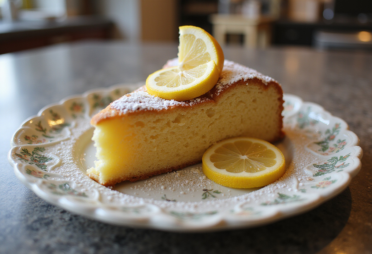 Deliciosa rebanada de budín de limón, un ideal postre de limón para los amantes de los postres.