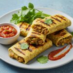 Delicious burritos de champiñón served with salsa, ideal for a flavorful meal.