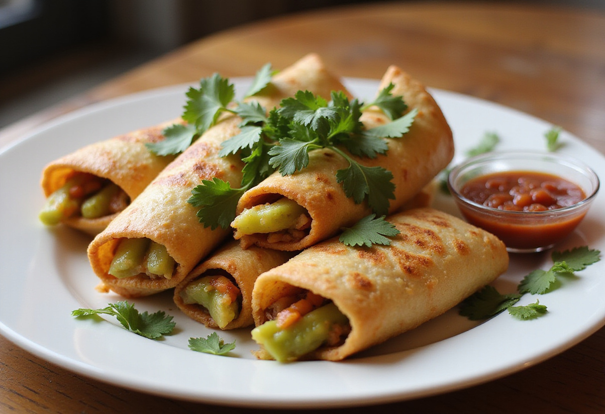 Delicious burritos de champiñón served with salsa, ideal for a flavorful meal.