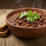 Delicious bowl of chili de pavo con frijoles bajos en grasa, ideal para una comida baja en calorías.