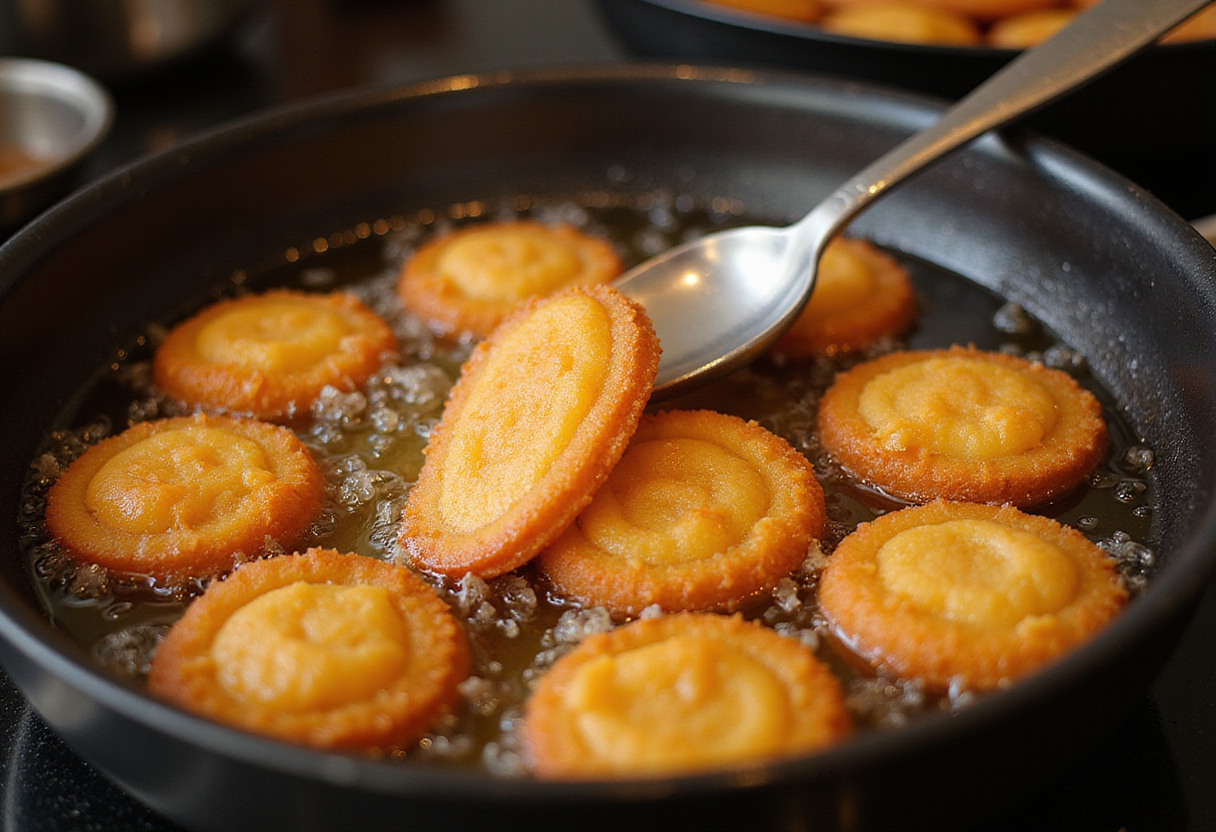 Churros de papa friéndose en aceite caliente, un paso esencial en la receta de churros de papa.
