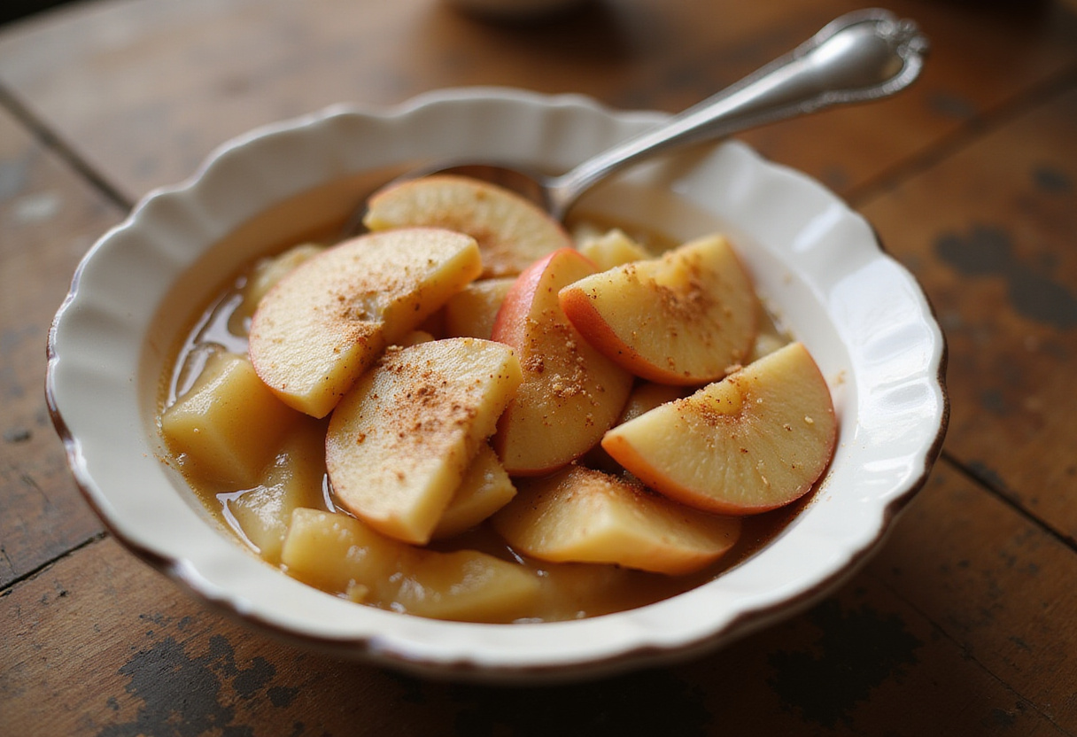 Deliciosa compota de manzana fácil servida en un bol, perfecta para el postre.