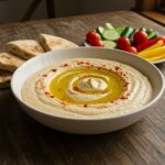 Crema de garbanzos acabada, perfecta para disfrutar como un plato vegano y saludable.
