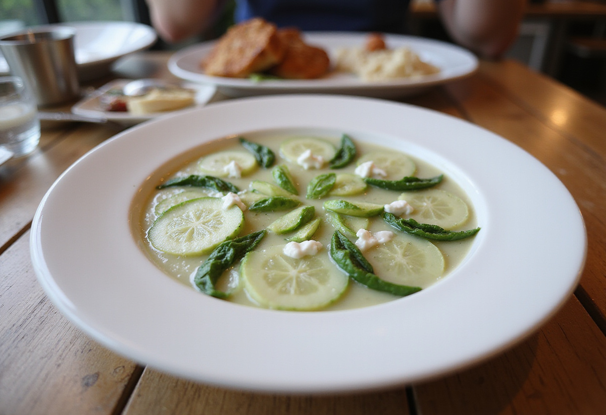 Crema fría de pepino y yogur griego presentada en un tazón, lista para disfrutar.