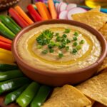 Dip de cebolla y ajo terminado, perfecto para compartir en cualquier celebración.
