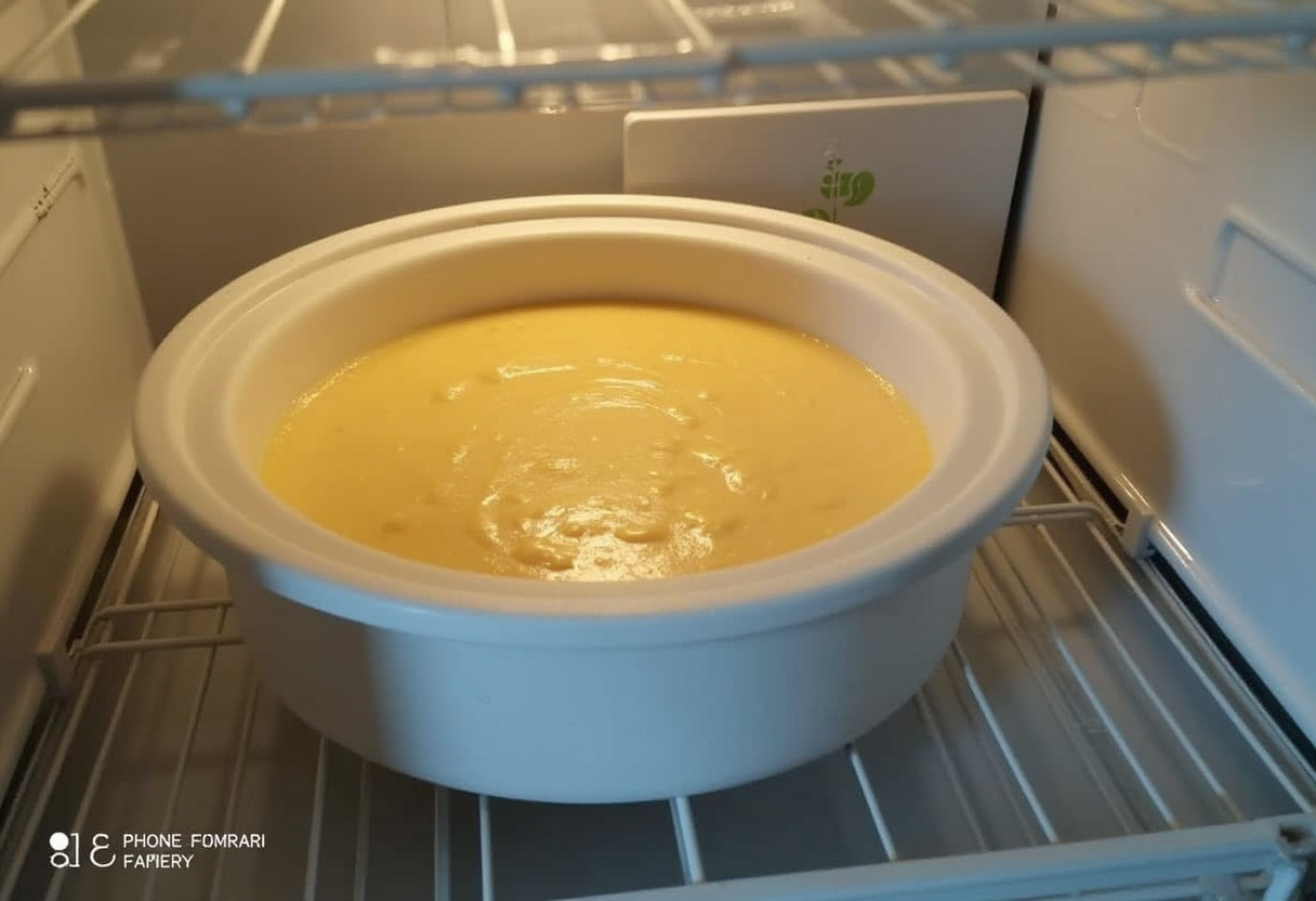 Molde de tarta de sushi colocado en el refrigerador para cuajar.