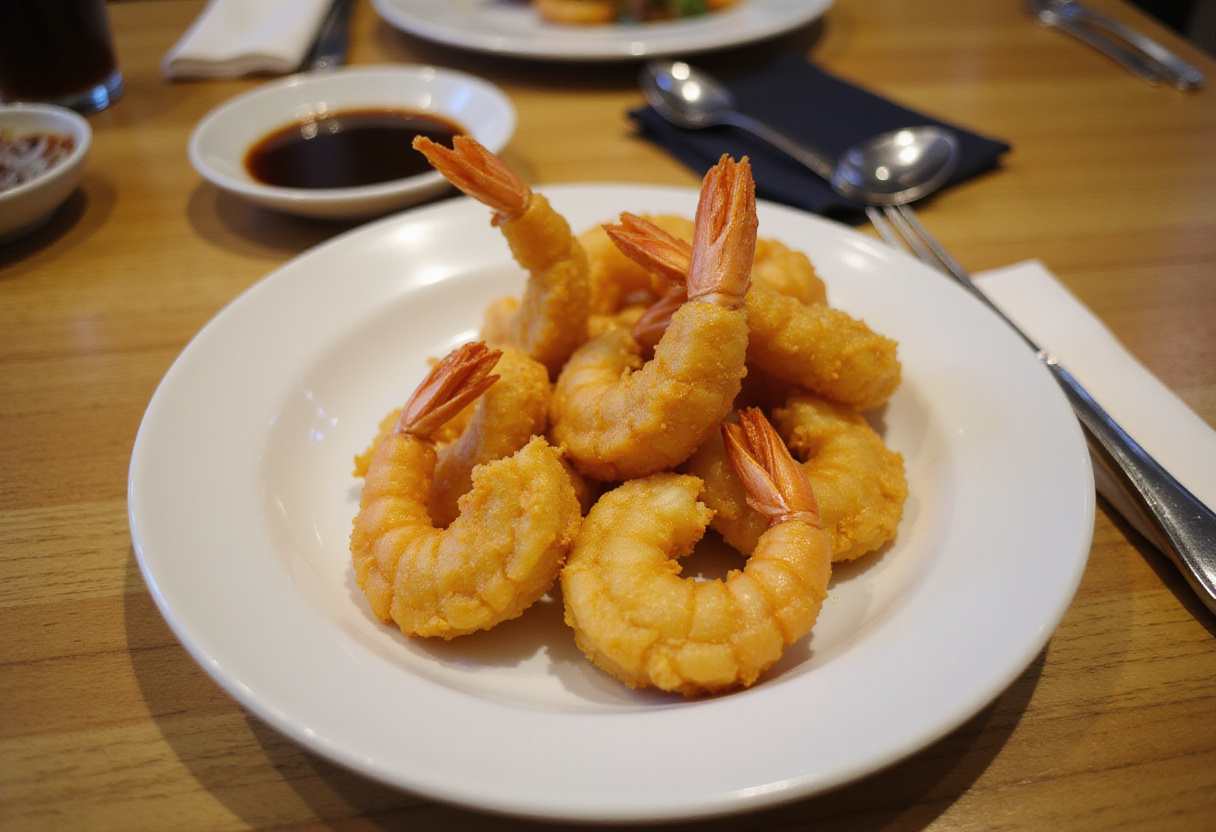 Crispy langostino tempura prepared for sushi roll receta de sushi.