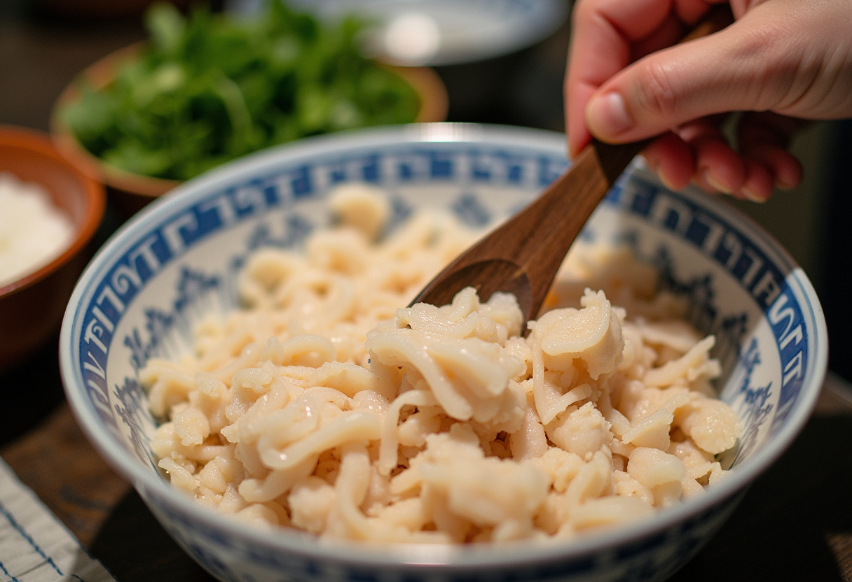 Preparación del bacalao desmenuzado para la receta de empedrat de bacalao.