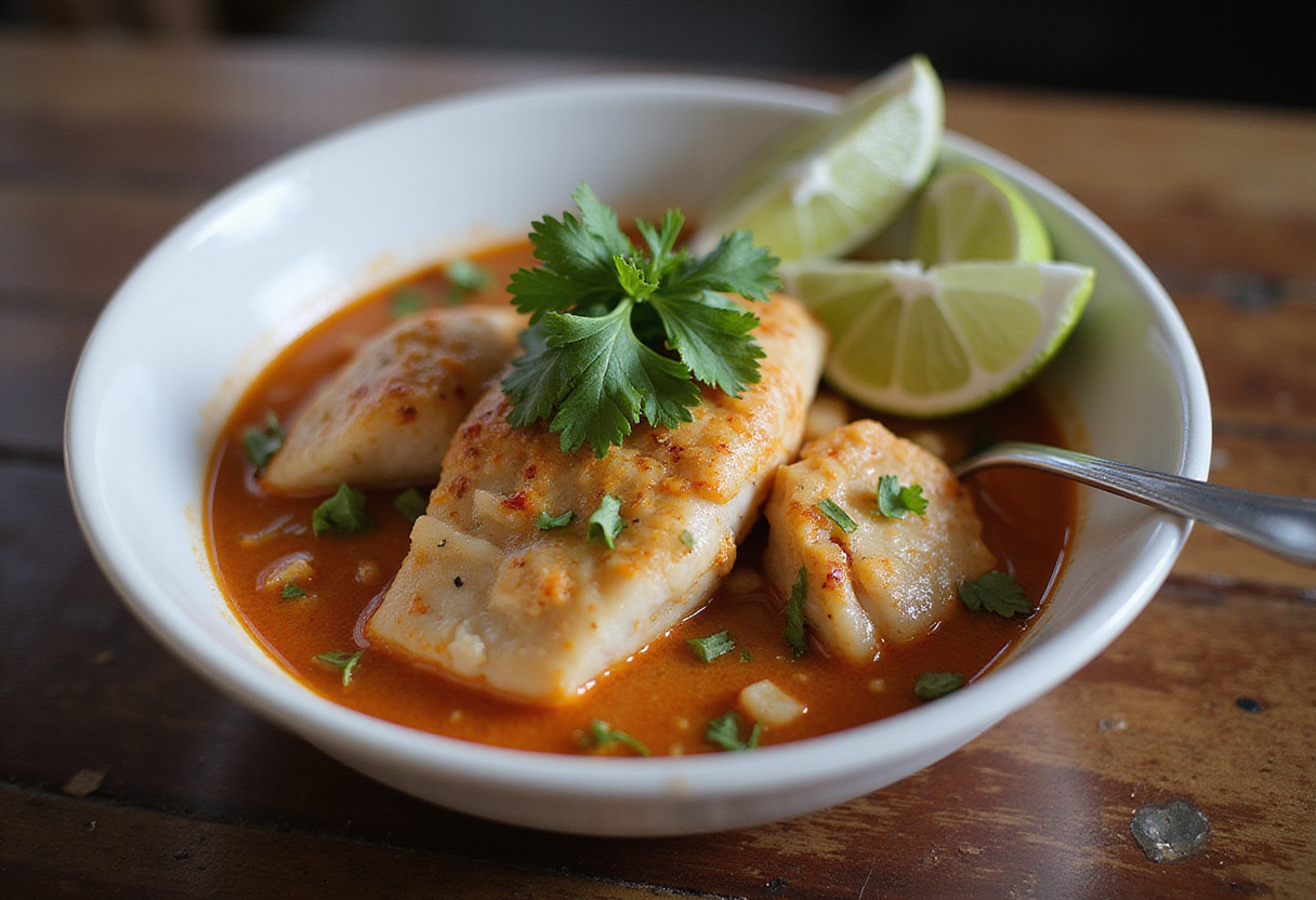 Encebollado de pescado fácil presentado en un tazón, listo para disfrutar.