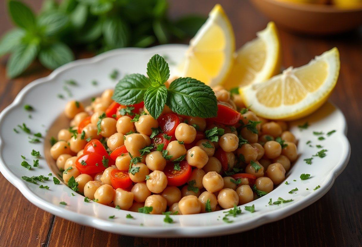 Ensalada de garbanzos fresca y saludable, perfecta para una comida rápida.