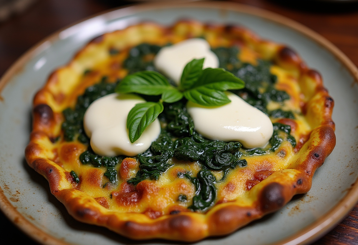 Frittata de espinacas y queso fresco recién hecha, ideal para un desayuno saludable.