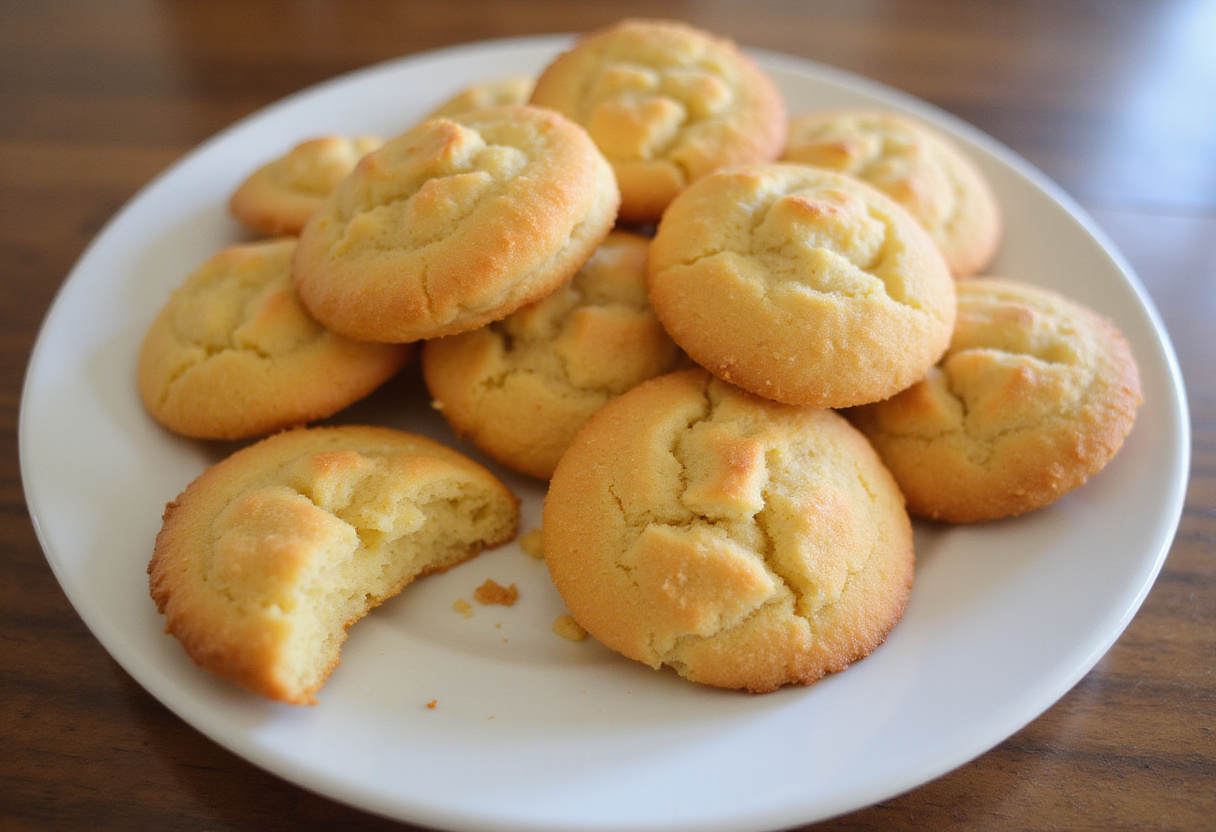 Galletas de fécula de maíz recién horneadas que se deshacen en la boca, listas para servir.