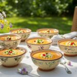 Stylish presentation of gazpacho andaluz clásico, ideal for outdoor dining and summer gatherings.