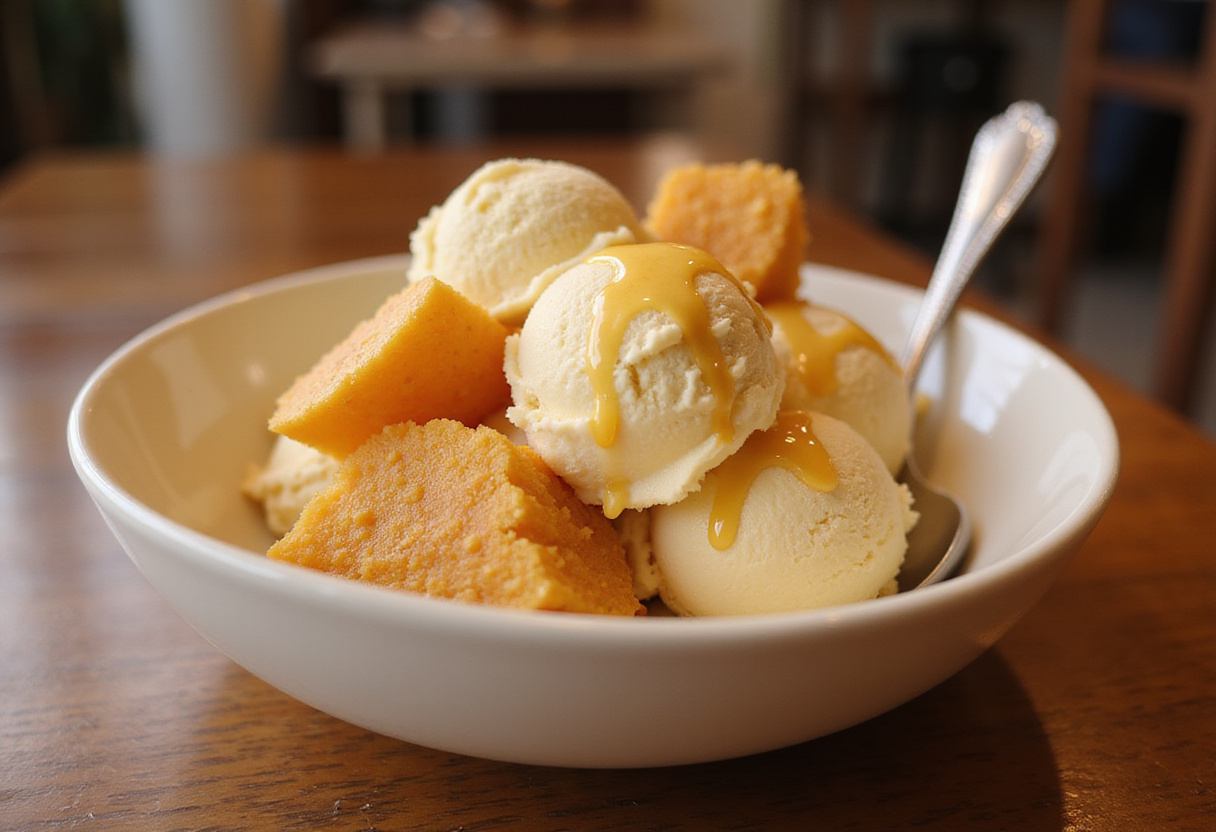 Helado de turrón casero decorado con rodajas de turrón, perfecto para disfrutar.