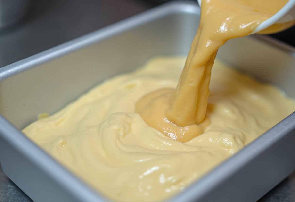 Contenedor lleno de helado de turrón listo para congelar.