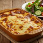 Lasaña de carne recién horneada, perfecta para cualquier comida.