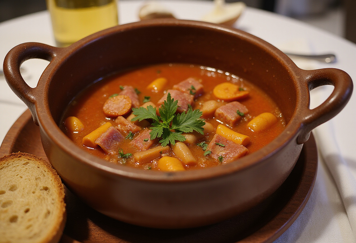Deliciosas lentejas con jamón servidas en un cuenco rústico, perfectas para una comida abundante.